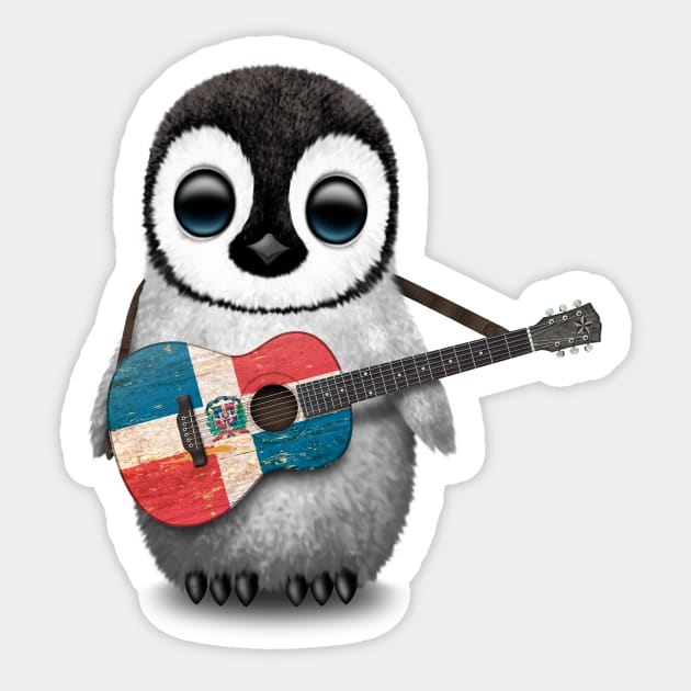 Baby Penguin Playing Dominican Flag Guitar Sticker by jeffbartels